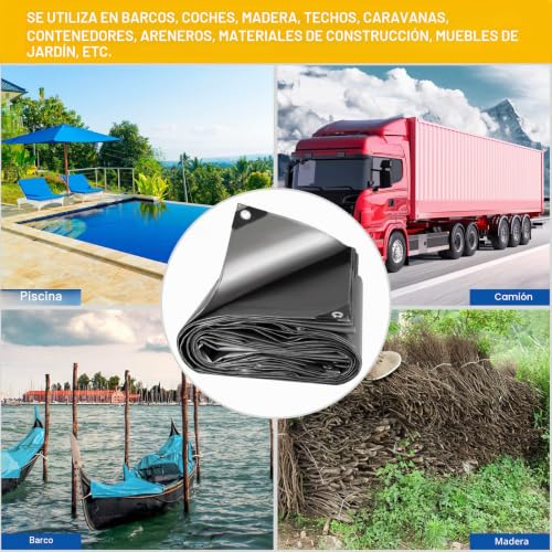 Lona impermeable exterior 3x5m toldo reforzado con ojales gris 4