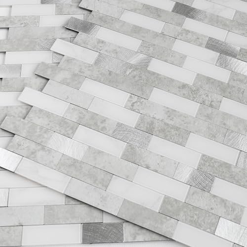 BeNice Adesivi a mosaico per piastrelle, per bagno, da parete, per cucina, in marmo, impermeabili, 10 pezzi, colore grigio