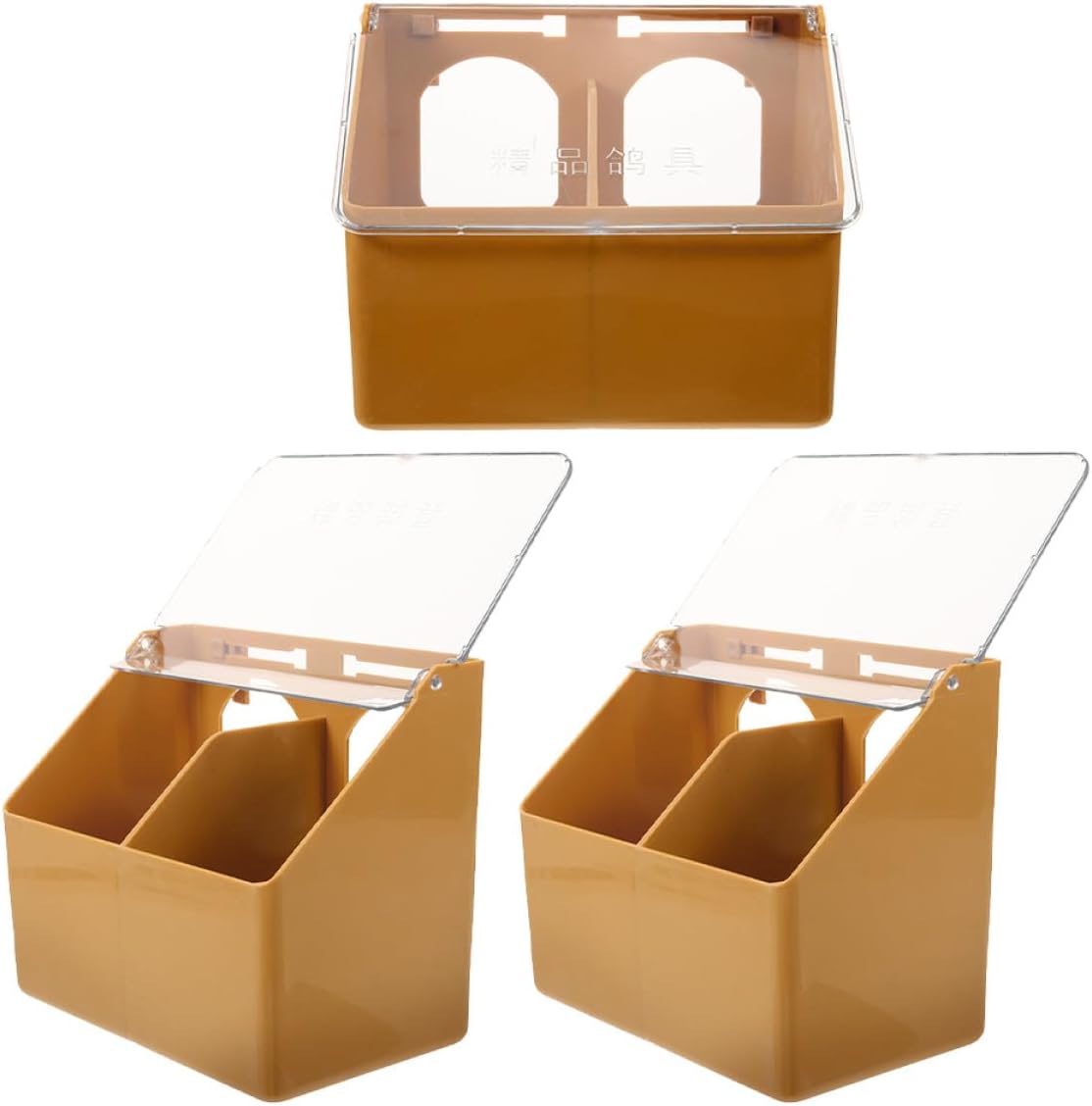 OUNONA 3pcs Double Hole Hanging Bird Feeder Boxes with Lids, Plastic Parakeet Cage Food Dispenser for Pigeons and Cockatiels, Multi-Compartment Feeders Suitable for Indoor Bird Cages