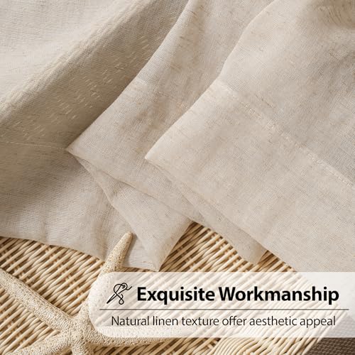 Image of FMFUNCTEX Linen Sheer Curtains for Bedroom, Taupe Curtains 96 inches Long for Living Room, Brown Farmhouse French Flax Blend Window Draperies, Rod Pocket 2 Panels Set