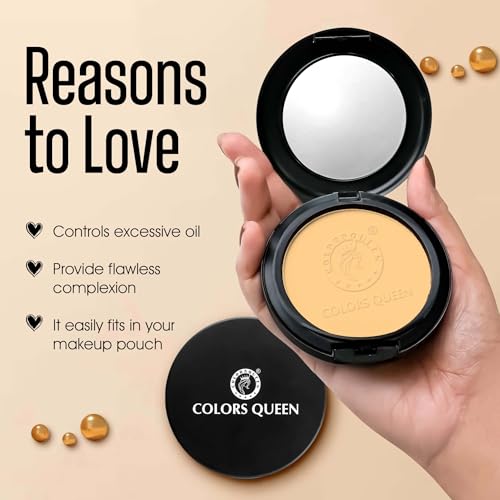 Image of Colors Queen Luminous Silk Compact Powder with Argan Oil - 10g | Oil Control, Matte Pressed Powder with Lightweight Formula | Long Lasting Compact Powder for Face Makeup (Almond)