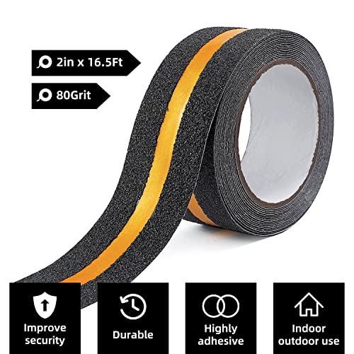 Image of Reniteco Reflective Anti Slip Tape - 2 inch x 16.5Ft, Black Heavy Duty Grip Tape - High Adhesion & Waterproof, No Residue Removal for Outdoor Stairs, Tile, Shower, Bathtub - Extra Grip Safety Tape