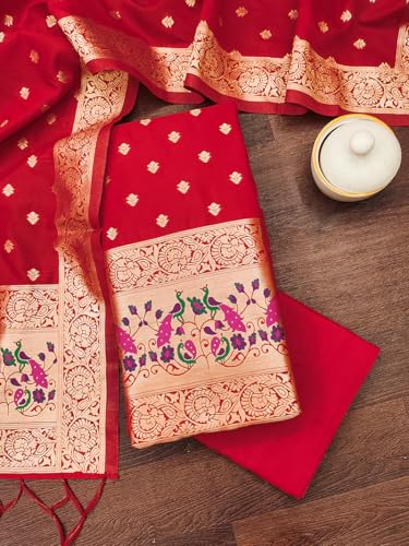 Image of DEVANGI Women's Pathni Banarasi Silk Unstitched Salwar Suit Dress Material With Dupatta