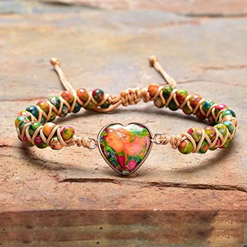 Josephine Design Boho Jewelry For Women Fashion Colorful Beaded Braid Jewelry Heart Charm Healing Cuff Bracelets Gift For Teen Girls (Orange) #TOP1