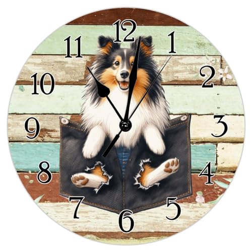 Swavecat Horloge murale à suspendre - Horloge murale amusante - Horloge de poche pour chien - Sans tic-tac - Fonctionne avec des piles - Horloge ronde pour le salon - 25,4 x 25,4 cm
