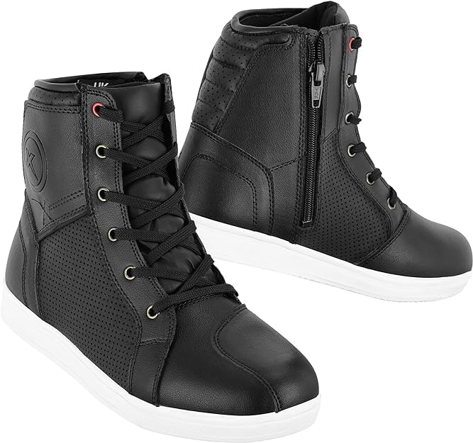 Motoswift - Botas de moto para hombre, impermeables, de piel, cortadas, con certificación CE [EN-13634:2017], Negro , 43 EU