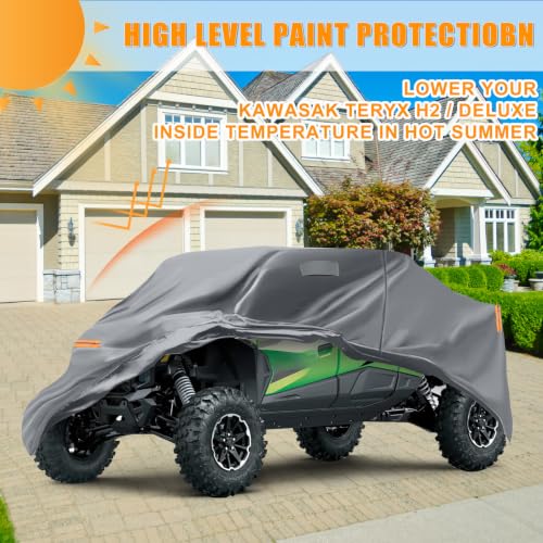 Image of Waterproof UTV Cover Compatible with Kawasaki TERYX 4 Doors | 6 Layers Outdoor Cover with Cotton Liner, Air Vents, Door Zipper and Windproof Buckles for Rain Snow Dust Protection