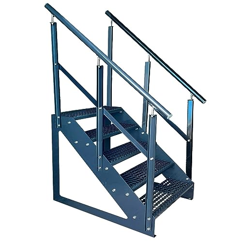 Kaminbau Mierzwa Premium Treppe Freistehend 5 Stufen Anthrazit beidseitigem Geländer (Breite 800 mm) (Höhe 95cm) (Wangen: Anthrazit) (Stufen: Anthrazit)