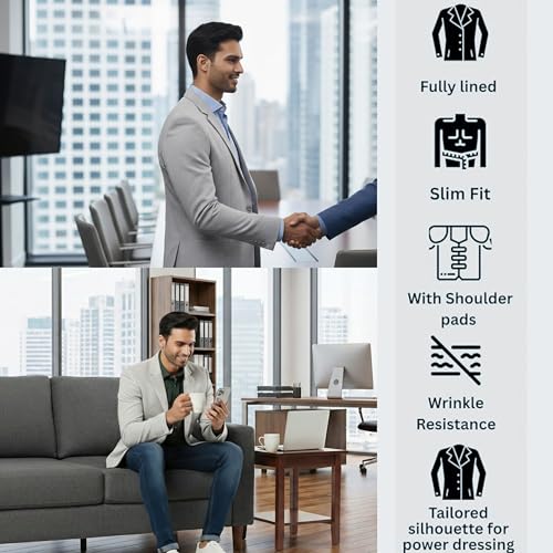 Image of Men's Formal Casual Blazer Slim Fit | Stretchable Fabric | Lightweight Structured Office Wear Coat for Meetings, Interview, Party & Daily Use