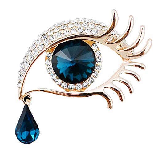 Angel Tears Brooch Pins, Elegant Rhinestone Sapphire Big Eyes Alloy Long Eyelashes Corsage Breastpin for Women Jewelry