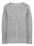 INKOFF Big Girl Uniform Ribbed Cardigan Cotton V Neck Long Sleeve Button Down XS-XL Heather Grey