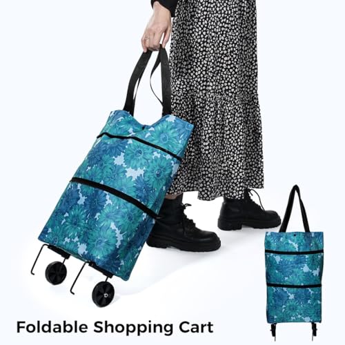 Shopping Tote with Wheels, Portable 18L Reusable Trolley Bag for Travel and Grocery Needs4