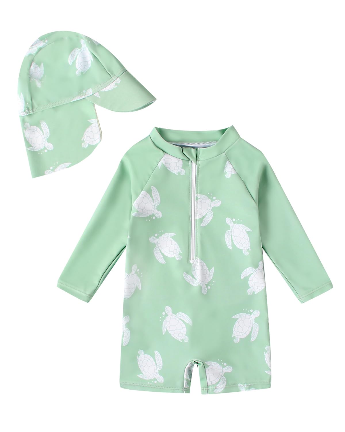 JiAmy Costume da bagno intero per bambino, con cappello da sole, a maniche lunghe, con cerniera, protezione solare, da spiaggia