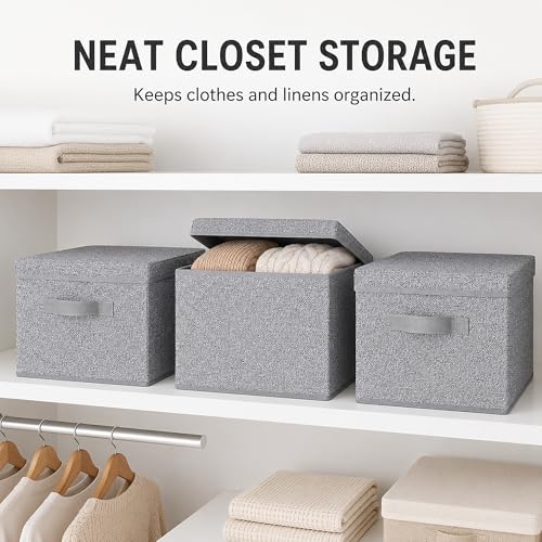 Image of WUIKE Storage Bins with Lids, Decorative Boxes, Ash Gray, Large, 3-Pack