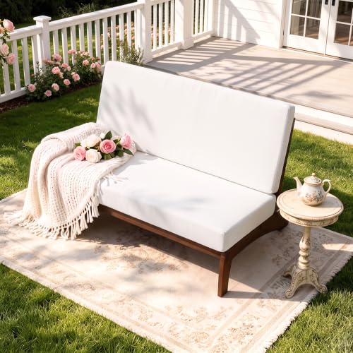 Image of Pia Ricoo Outdoor Loveseat Patio Furniture Sofa, Teak Wood Outdoor Furniture for Balcony, Deck, Poolside, Porch - Beige
