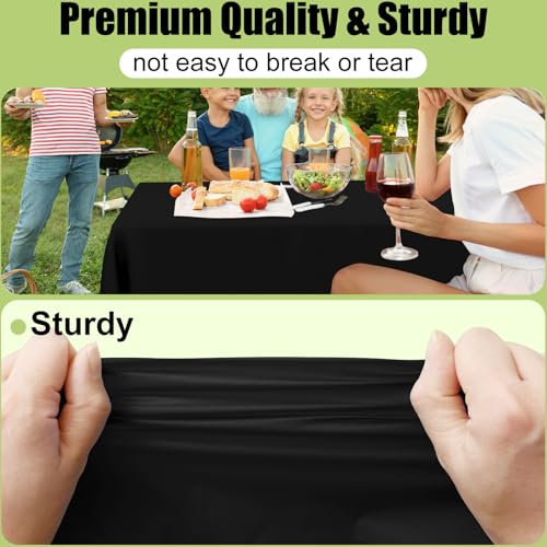 Image of Smiry Disposable Table Cloth - 15 Pack, 54 x 108 Inch Waterproof Rectangle Tablecloths for Parties, Decorative Plastic Table Cover, Leakproof & Sturdy, Black