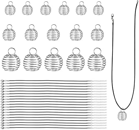 suaywo 60 Pieces 3 Sizes Spiral Bead Cages Pendants Necklace Cord Set, 45 Pieces Crystal Necklace Holder+15 Pieces Necklace Cord for Necklace Bracelet Earring DIY Jewelry Making