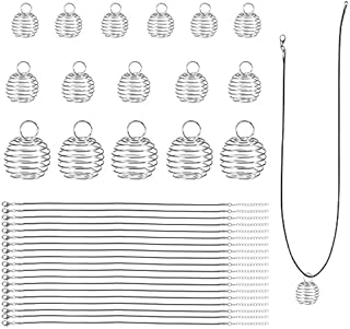 suaywo 60 Pieces 3 Sizes Spiral Bead Cages Pendants Necklace Cord Set, 45 Pieces Crystal Necklace Holder+15 Pieces Necklace Cord for Necklace Bracelet Earring DIY Jewelry Making