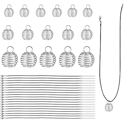 suaywo 60 Pieces 3 Sizes Spiral Bead Cages Pendants Necklace Cord Set, 45 Pieces Crystal Necklace Holder+15 Pieces Necklace Cord for Necklace Bracelet Earring DIY Jewelry Making Cover