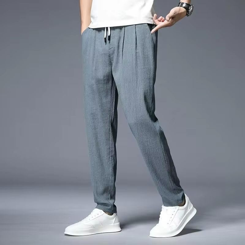 Pantalon jambe droite ample WOLONG à cordon de serrage et taille basse