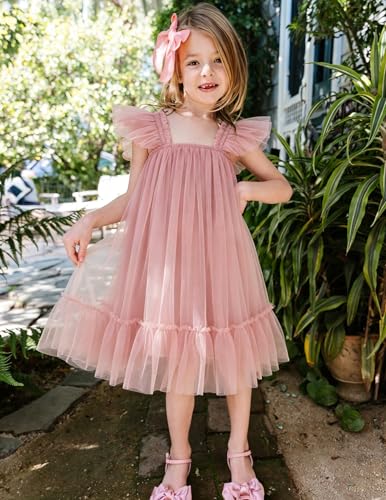 Image of Arshiner Toddler Tulle Dress for Girls Layered Tutu Ruffle Dresses Swing Twirly Fairy Summer Birthday Party Wedding Sundress