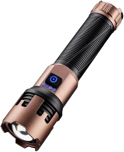 Professional LED Torch, 3000+ Lumens, Telescopic Zoom, USB-C Rechargeable Tactical Flashlight, IP55 Waterproof, 600m Beam Range, Aluminium Alloy, Rose Gold and Black