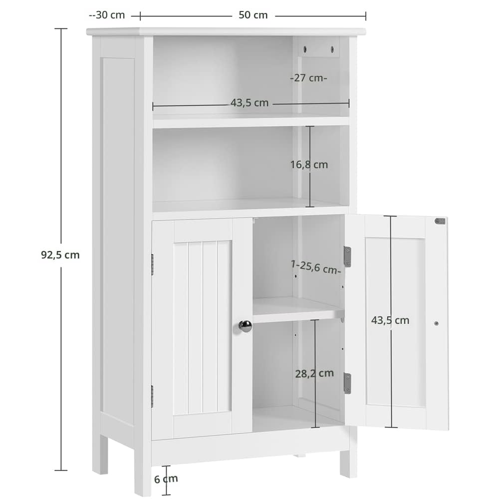 Yaheetech Mobile da Bagno Armadietto da Terra Autoportante Bianco Mobiletto da Pavimento con 2 Ante Ripiano Regolabile Armadio D'archivio Multiuso da Soggiorno Cucina 92,5 x 50 x 30 cm