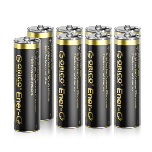ORICO Pilas de litio recargables AA (8 unidades, 1,5 V, 2100 mWh, con puerto de carga tipo C, salida de voltaje constante, protección inteligente para mando a distancia/juguetes/cámaras-EG5C)