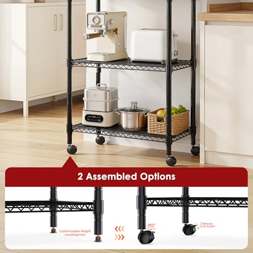 Image of Simple Deluxe 4-Tier Heavy Duty Adjustable Storage Shelf with Wheels, 23.23 inchW x 17.63 inchD x 47.24 inchH, Wide Mobile Metal Shelving Unit, Easy Assembly for Living Room, Office,Black