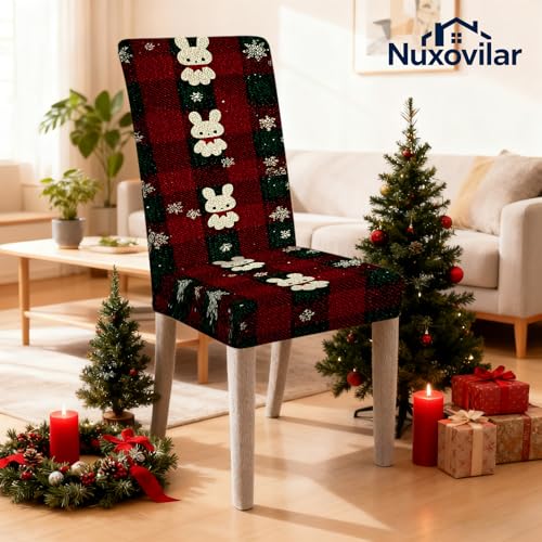 Image of Nuxovilar 4 Pack Plaid Cartoon Bunny Chair Covers