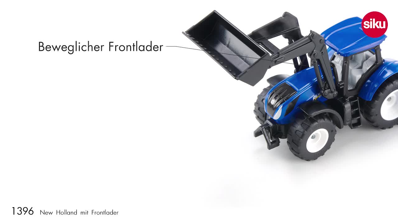 Siku 1396, New Holland Traktor mit Frontlader, Metall/Kunststoff, Blau/Schwarz, Beweglicher Frontlader, Anhängerkupplung – Bild 8