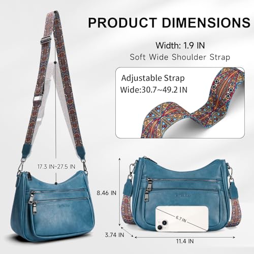 Image of KITEVIUN Crossbody Bags for Women Leather Purse Trendy Multi Pocket Shoulder Handbags with Adjustable Guitar Strap