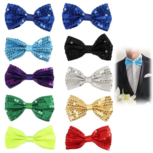 10 Piezas Pajaritas con Lentejuelas para Hombre, Pajaritas Brillantes Preatada Ajustable y Preanudada Multicolor, Brillantes Fiesta para Disfraces, Carnaval, Boda, Navidad, Evento y Espectáculo