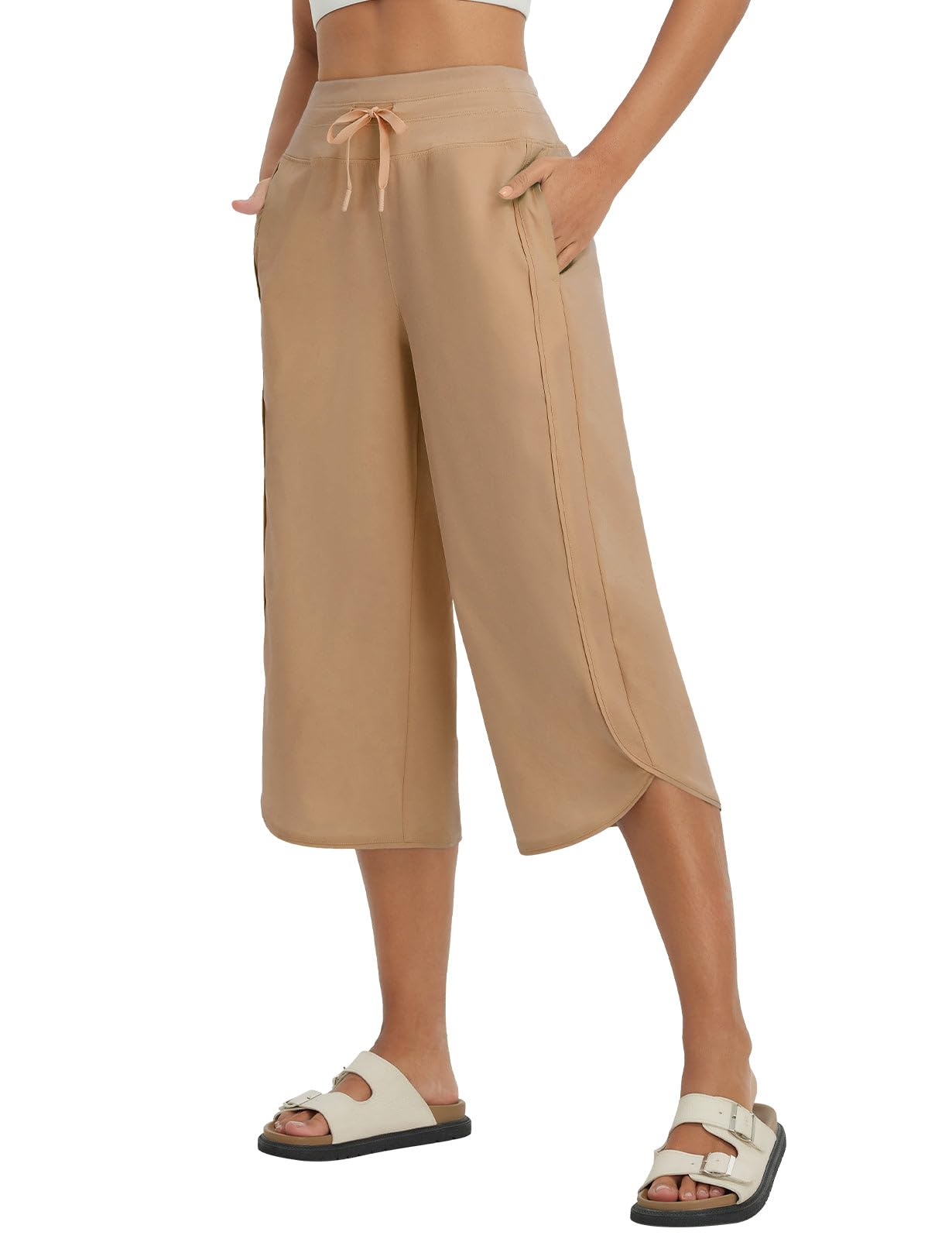 baleaf Womens Capri Pants Wide Leg Athletic Yoga Capris with Pockets Quick Dry Hiking Pants Loose Lounge Summer