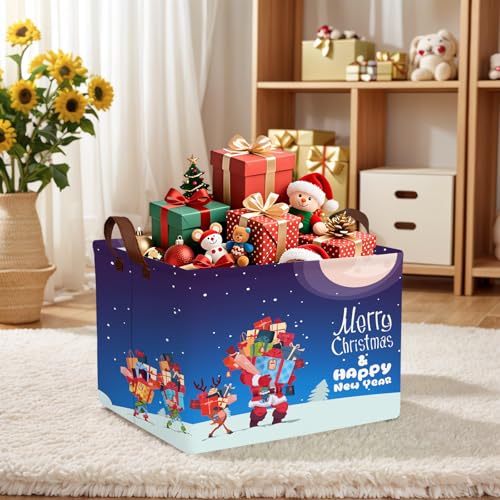 Image of Empty Large Christmas Basket for Gifts Women Collapsible Storage Bin Kids Toy Box Holiday Decor (Santa Claus Gift)