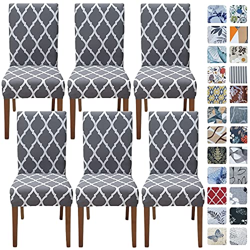 Image of SPRINGRICO Chair Covers for Dining Room 6 Pack, Stretch Dining Chair Cover, Washable Spandex Kitchen Parsons Chair Slipcovers, Removable Seat Protector for Home or Party ( Set of 6, Gray GEO)