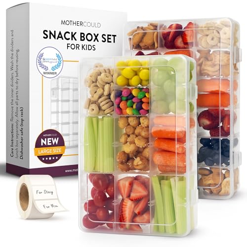 Large Kids Snack Box Containers Set of 2 -100 Labels,