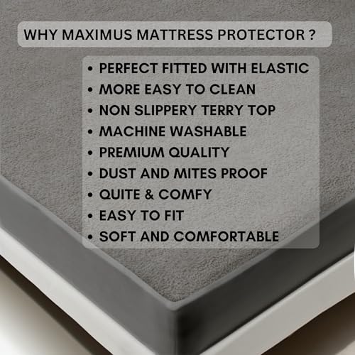 Image of Maximus Premium Double Bed Waterproof Mattress Protector Cover | Breathable Terry Cotton Bed Protector, Double Bed (72 X 60, Grey)