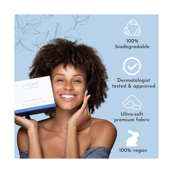 Clean-Skin-Club-Clean-Towels-XL-Worlds-1ST-Biodegradable-Face-Towel-Disposable-Makeup-Removing-Wipes-Dermatology-Tested-Approved-100-Organic-Cruelty-Free-Super-Soft-for-Sensitive-Skin-50-Count-Single- Clean Skin Club Clean Towels XLâ¢, 100% USDA Biobased Face Towel, Disposable Face Towelette, Makeup Remover Dry Wipes, Ultra Soft, 50 Ct, 1 Pack