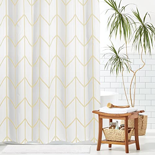 Mdesign Fabric Geometric Shower Curtain - Herringbone Chevron Print With Reinforced Buttonholes For Master/Guest Bathroom - Machine Washable & Water Resistant Curtains - 72" X 72" - Light Yellow/White #TOP1