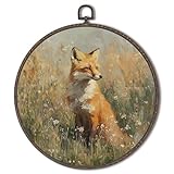 XNXLDYLH Vintage Fox Nursery Round Framed Wall Art Decor, Rustic Woodland Gender Neutral Nursery Hanging Wall Decor Decorations, Farmhouse Cottagecore Canvas Prints Wall Art Paintings, 10x10 Inches