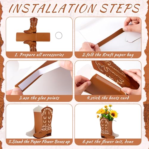 Image of 12 Set Western Cowboy Boots Flower Boxes Centerpiece Boot Shape Gift Boxes Party Decoration Vase Centerpieces for Tables for Rodeo Birthday Baby Shower Wedding Supplies