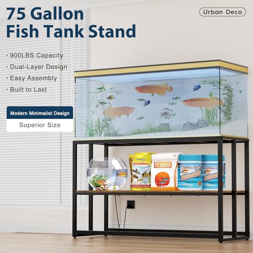 Image of Urban Deco 55-75 Gallon Fish Tank Stand with Power Outlets, 900LBS Capacity Aquarium Stand, Metal Fish Tank Stand Dual-Layer Design Terrarium Stand, Rustic Brown