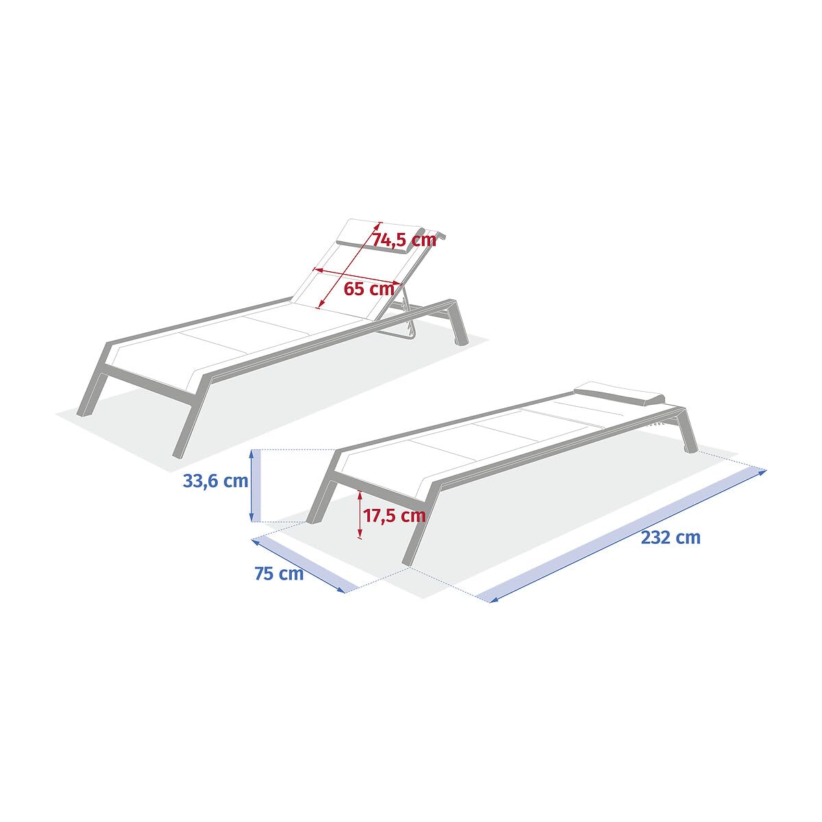 Hespéride - Transat Inclinable Allure Lin et Argile 2 Roues Empilable Anti-Rouille 5 Positions Mobilier Détente pour Jardin, Terrasse, Balcon