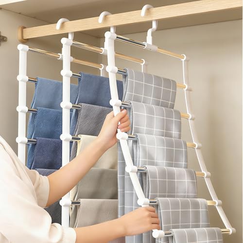 Hosenbügel Platzsparend - 3 Stück Mehrstöckige Metall Hosenbügel Geeignet Zum Aufhängen von Jeans Kleidung Krawatten Schals Klappbar Robust und Langlebig Schrank Organizer Für Männer und Frauen