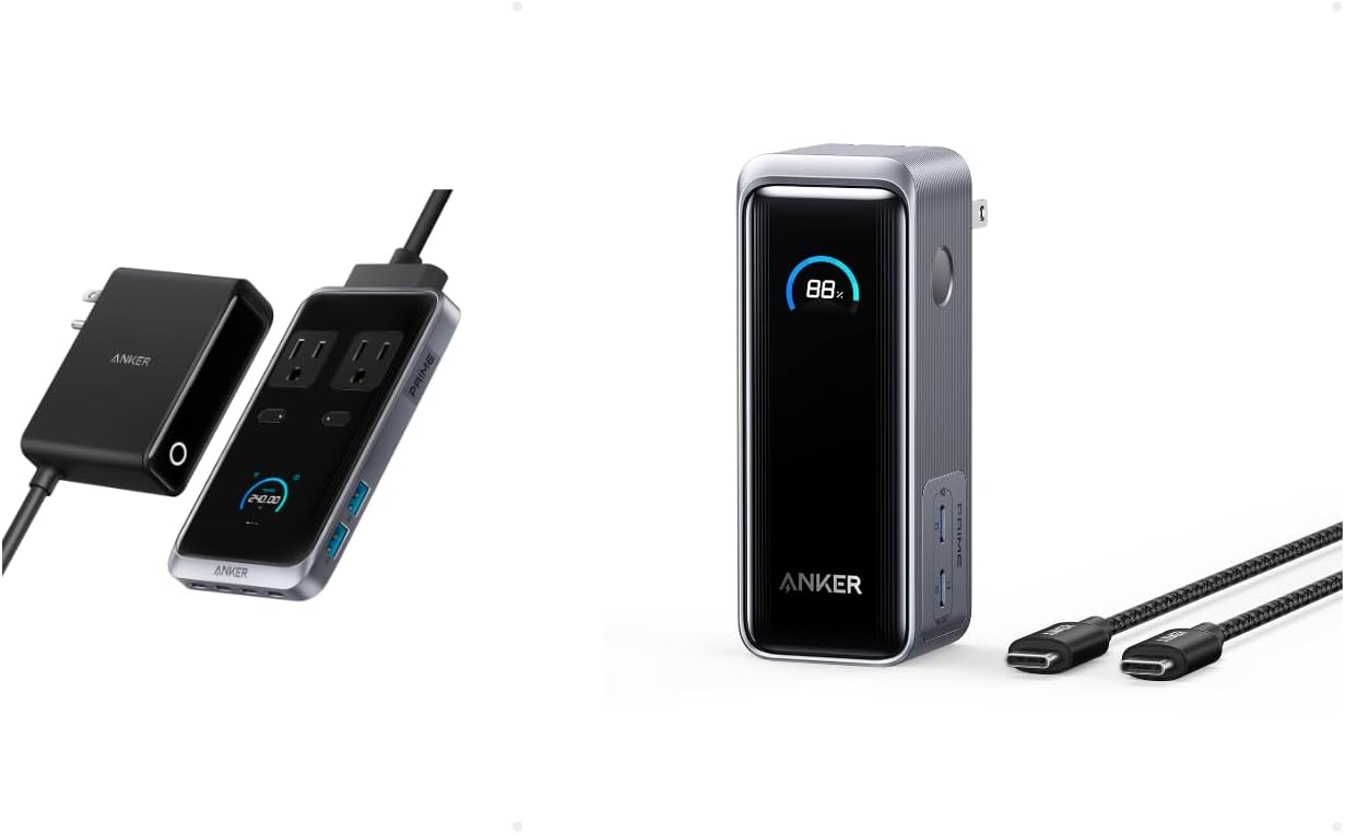 Anker Prime Power Bank, 9,600mAh Battery Pack with 65W Output, Built-in AC Plug with Anker Prime Charging Station, 240W 8-in-1 USB C Power Strip, 5 ft Detachable Extension Cord, 2 AC, 4 USB C, 2 USB A