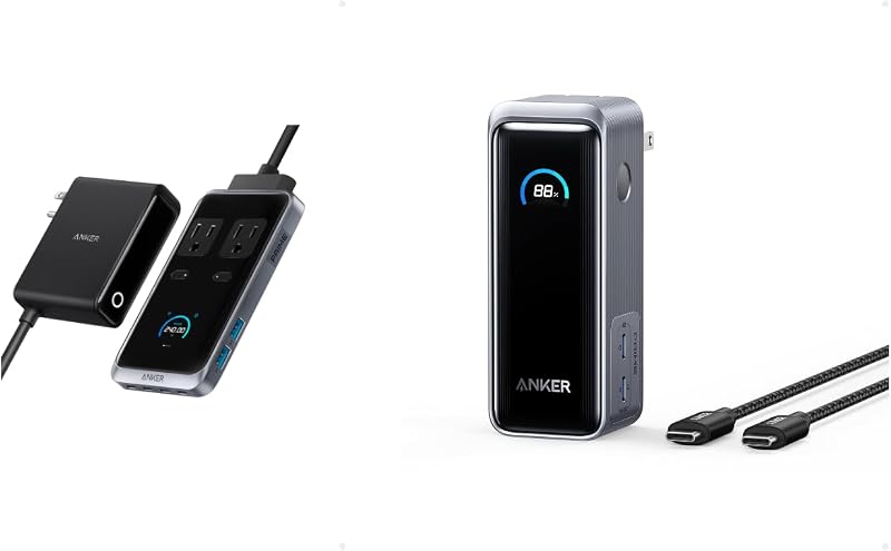 Prime Power Bank, batería de 9600 mAh con salida de 65 W, enchufe de CA incorporado con estación de carga Anker Prime, regleta USB C 8 en 1 de 240 W, cable de extensión desmontable de 5 pies, 2 CA, 4 USB C, 2 USB A