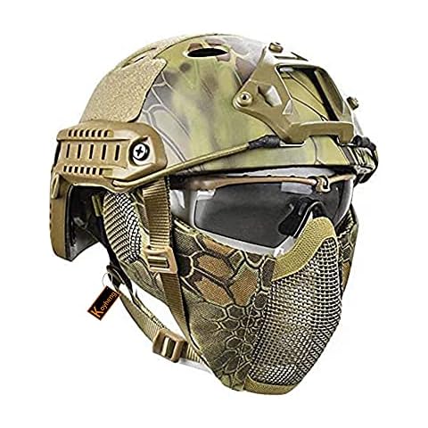 MH Tactical Fast Helmet Combined,with Foldable Ear Protection Half Face Mesh Mask and Goggles for Airsoft Paintball CS Game Set Cover