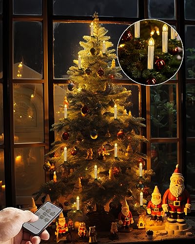 Raycare Lot de 10 bougies de fenêtre LED sans flamme avec minuteur à distance, bougies coniques sans flamme à piles, lumière blanche chaude vacillante avec clips/ventouses pour Noël, Halloween – Image 5