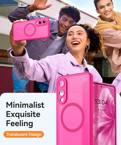 Image of CANSHN Designed for Samsung Galaxy S25 Edge Case (2025) [Full Camera Protection] [Compatible with Magsafe] Translucent Matte Back Protective Phone Cover, Hot Pink